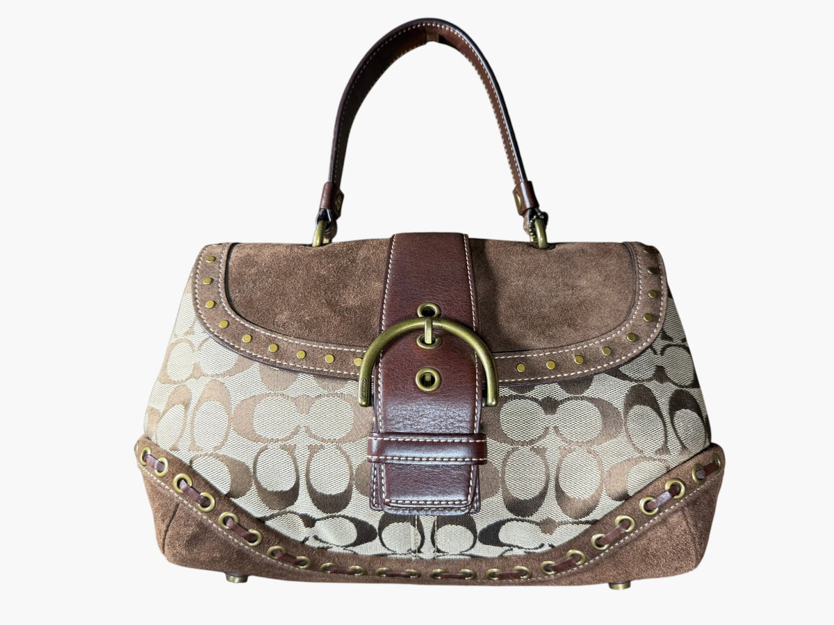 Vintage Coach Signature Canvas and Suede Studded Soho Bag, image 2 of 17
