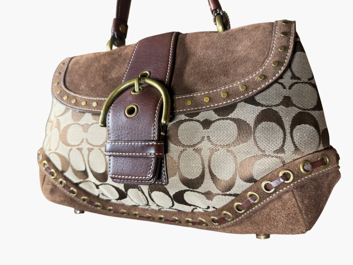 Vintage Coach Signature Canvas and Suede Studded Soho Bag, image 3 of 17