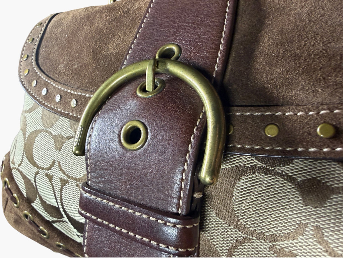 Vintage Coach Signature Canvas and Suede Studded Soho Bag, image 5 of 17