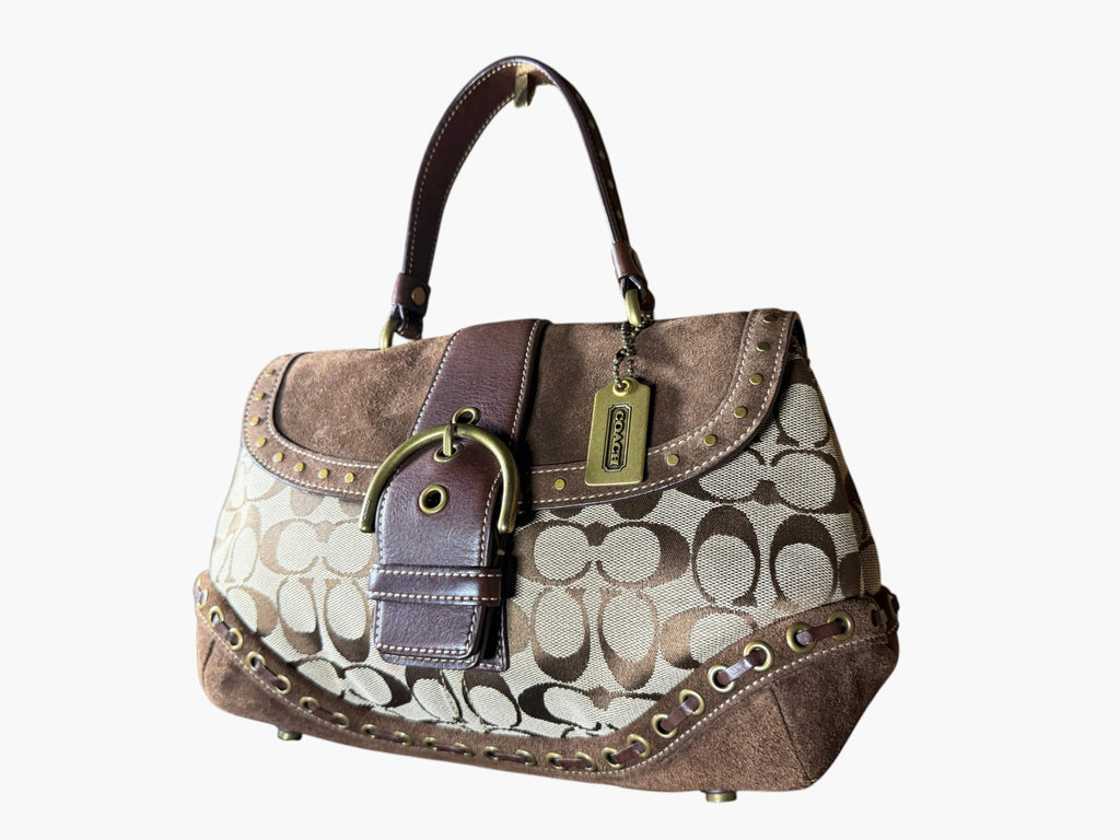 Vintage Coach Signature Canvas and Suede Studded Soho Bag, image 1 of 17