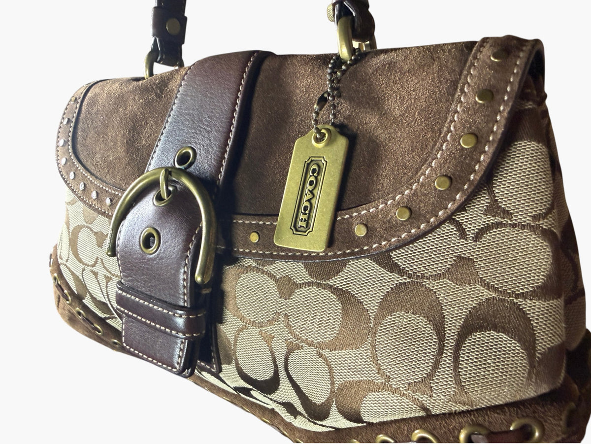Vintage Coach Signature Canvas and Suede Studded Soho Bag, image 4 of 17