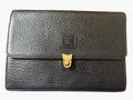 Vintage Burberrys of London Black Grained Leather Clutch with Nova Check Lining, image 1 of 16