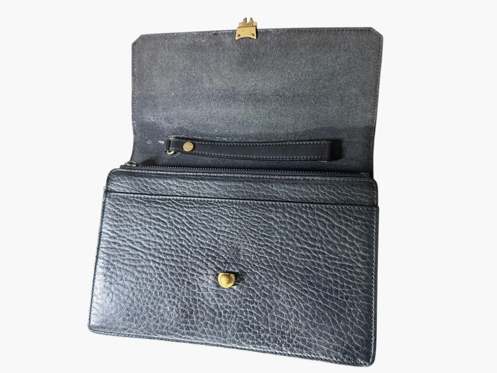 Vintage Burberrys of London Black Grained Leather Clutch with Nova Check Lining, image 11 of 16