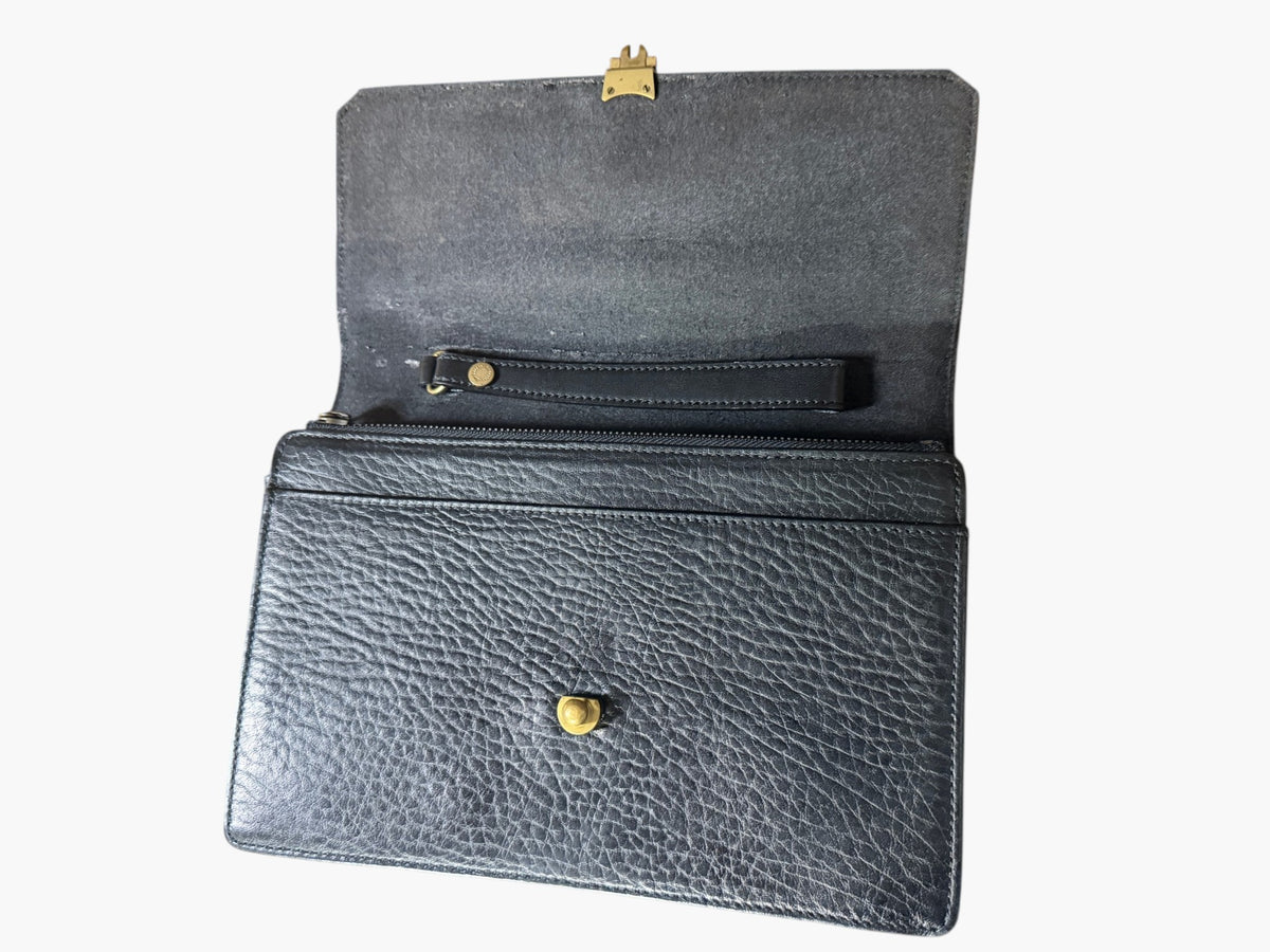 Vintage Burberrys of London Black Grained Leather Clutch with Nova Check Lining, image 11 of 16