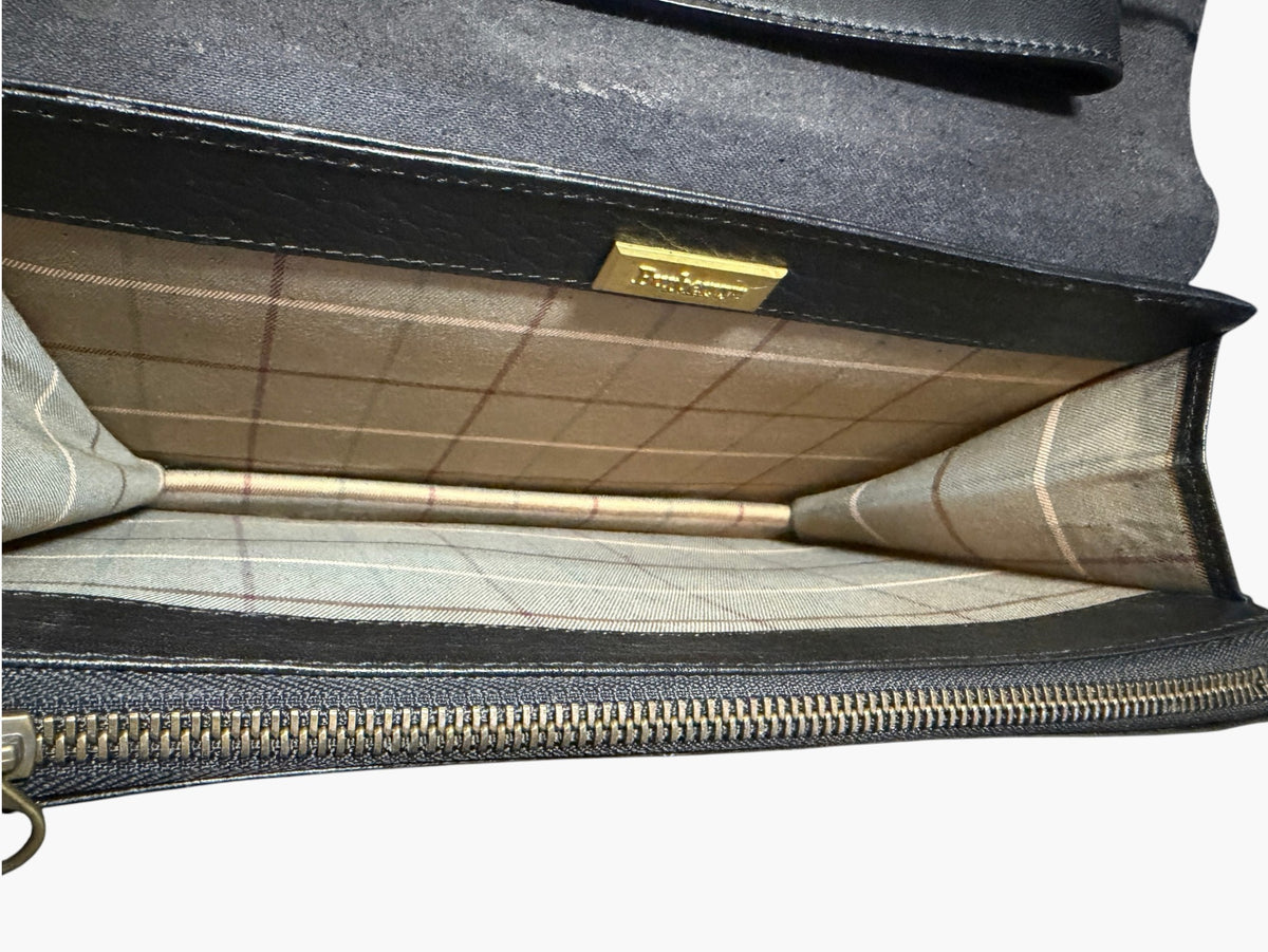 Vintage Burberrys of London Black Grained Leather Clutch with Nova Check Lining, image 14 of 16