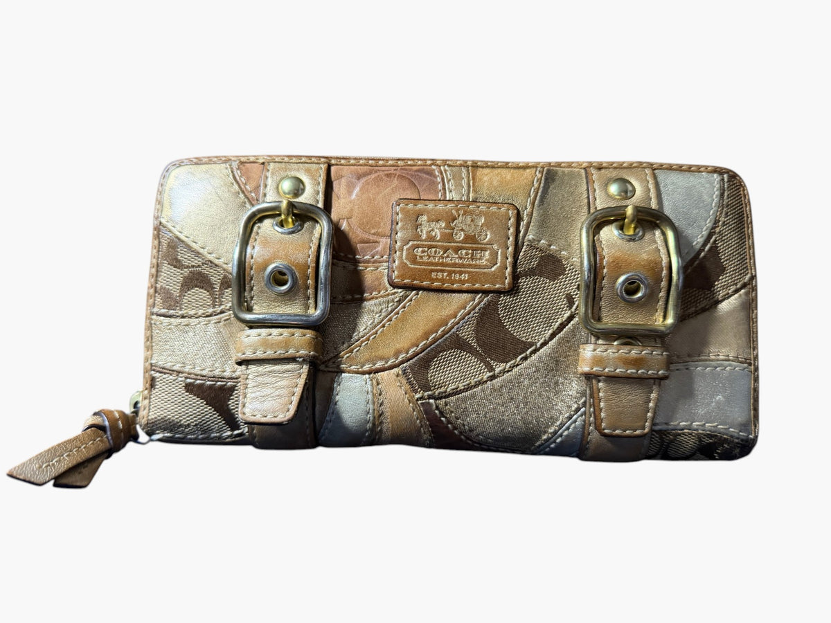 Coach Signature Y2K Soho Patchwork Metallic Leather Accordion Zip Wallet, image 1 of 15