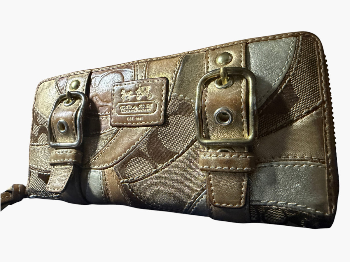 Coach Signature Y2K Soho Patchwork Metallic Leather Accordion Zip Wallet, image 2 of 15