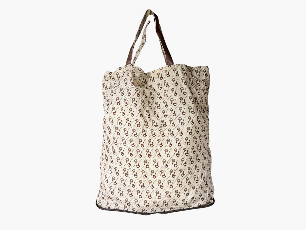 Vintage Gucci Horsebit Print Foldable Tote in Brown Leather Pouch, image 8 of 10
