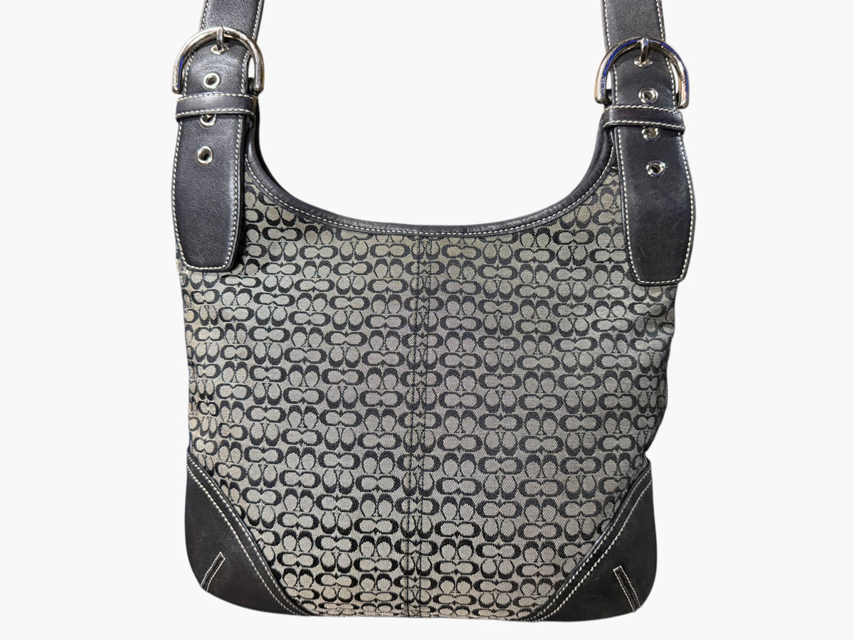 Coach Soho Signature Mini C Jacquard Hobo Shoulder Bag in Black and Grey, image 1 of 18