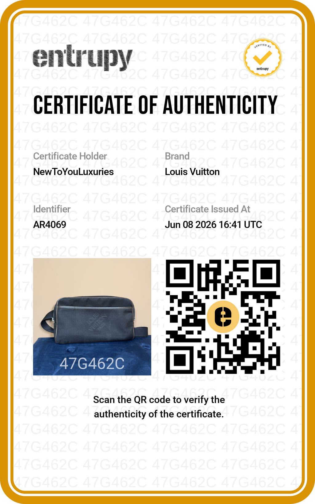 Louis Vuitton Damier Géant Acrobat Body Bag in Noir, Entrupy certificate of authenticity 47G462C