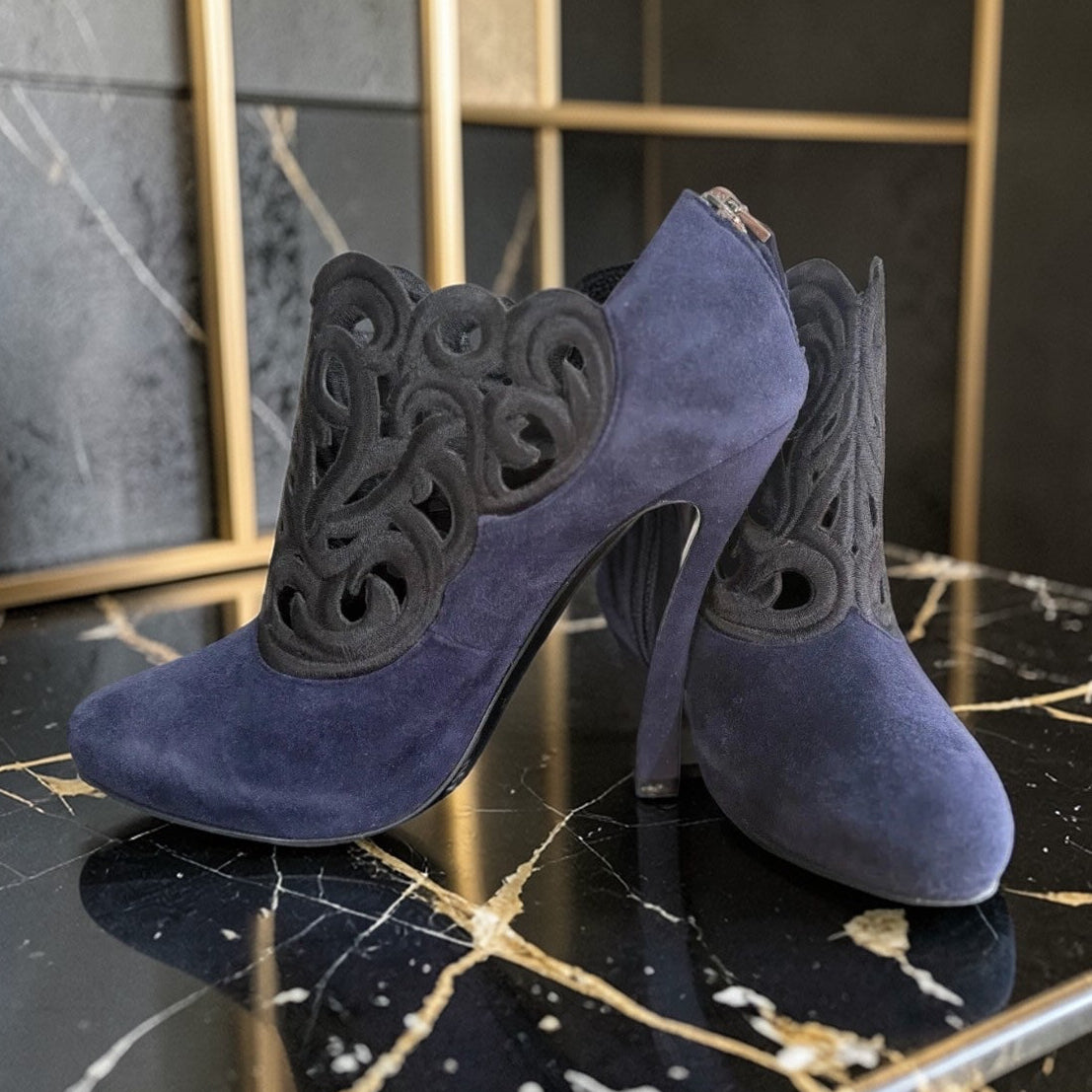 Emporio Armani Navy And Black High Heel Shoes, UK4 EU37