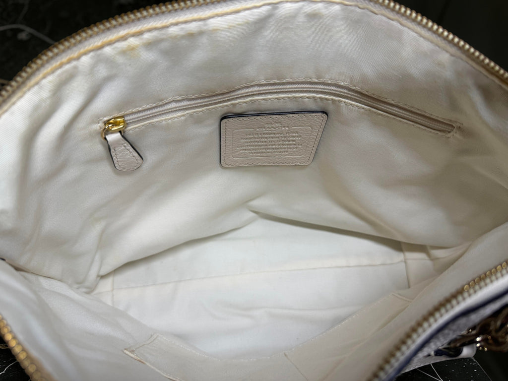 Sac cabas zippé City en cuir grainé blanc cassé Coach