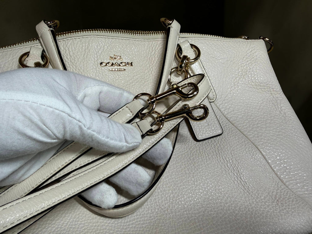 Sac cabas zippé City en cuir grainé blanc cassé Coach