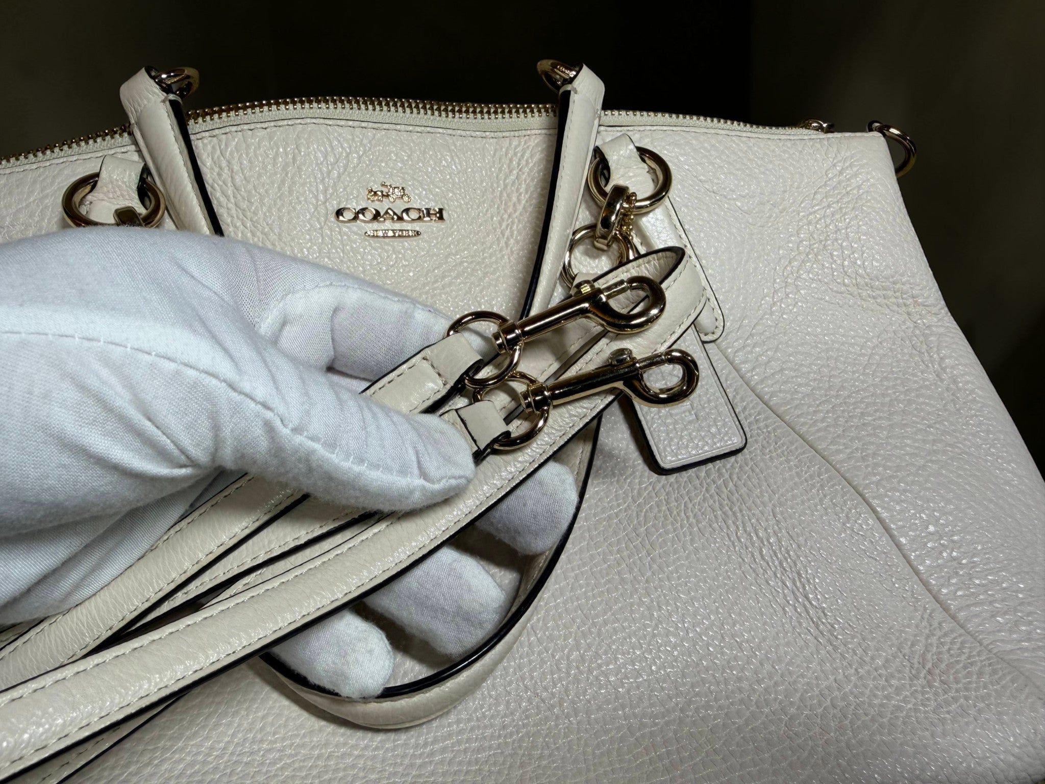 Coach White Pebbled Leather City Zip Tote