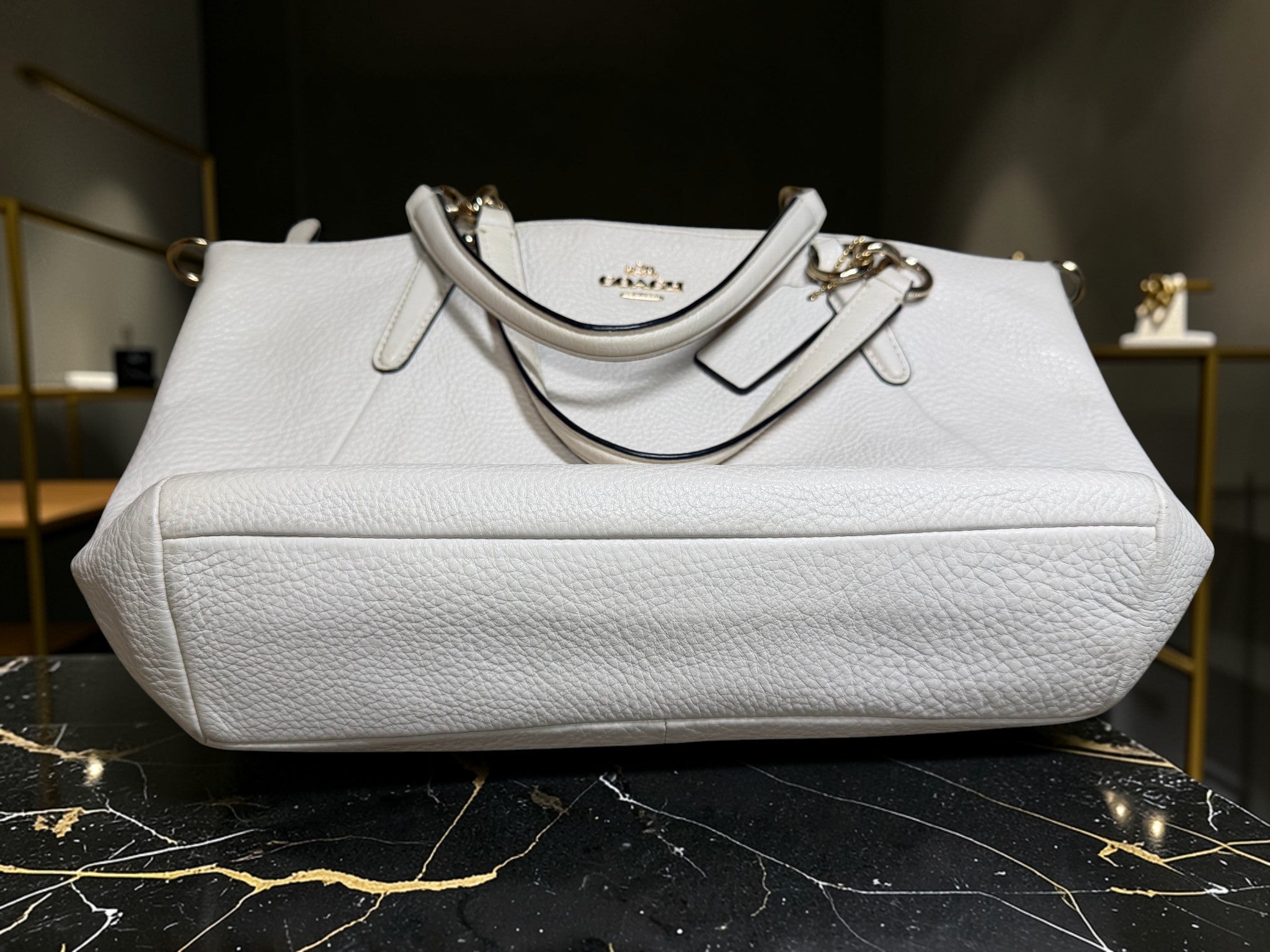 Coach White Pebbled Leather City Zip Tote
