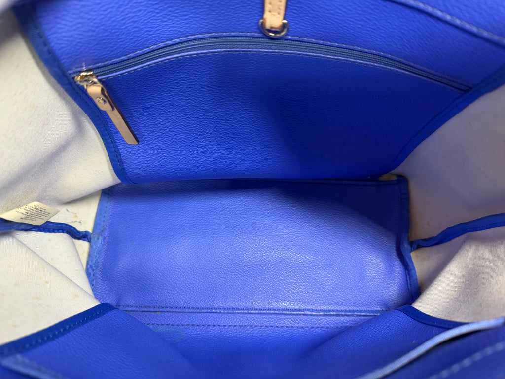 Kate Spade New York Blue & White Striped (Ryan) Pebbled Vegan Leather Tote Bag