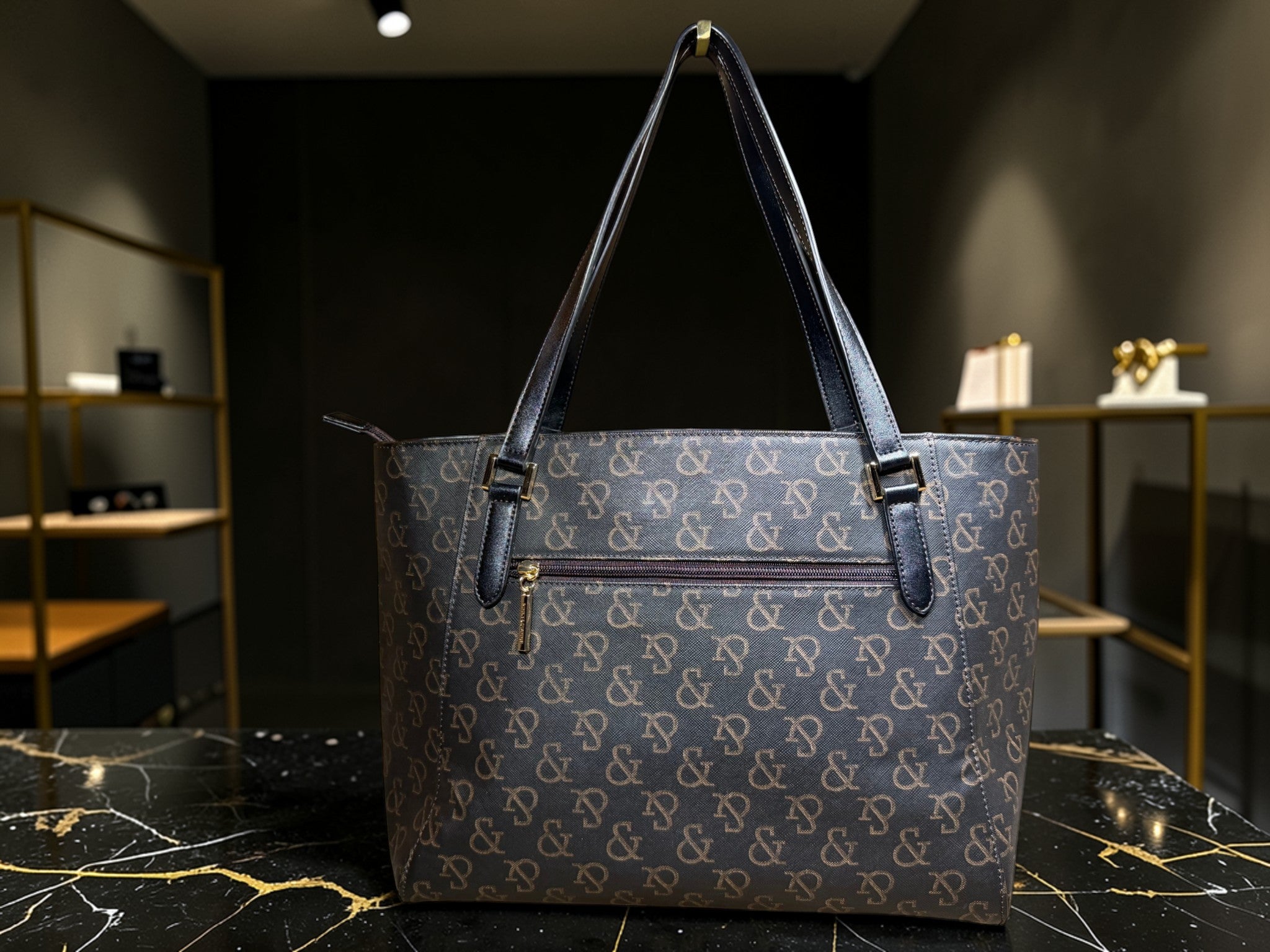 Pinky & Dianne Monogram Canvas Tote Bag – Black &amp; Gold