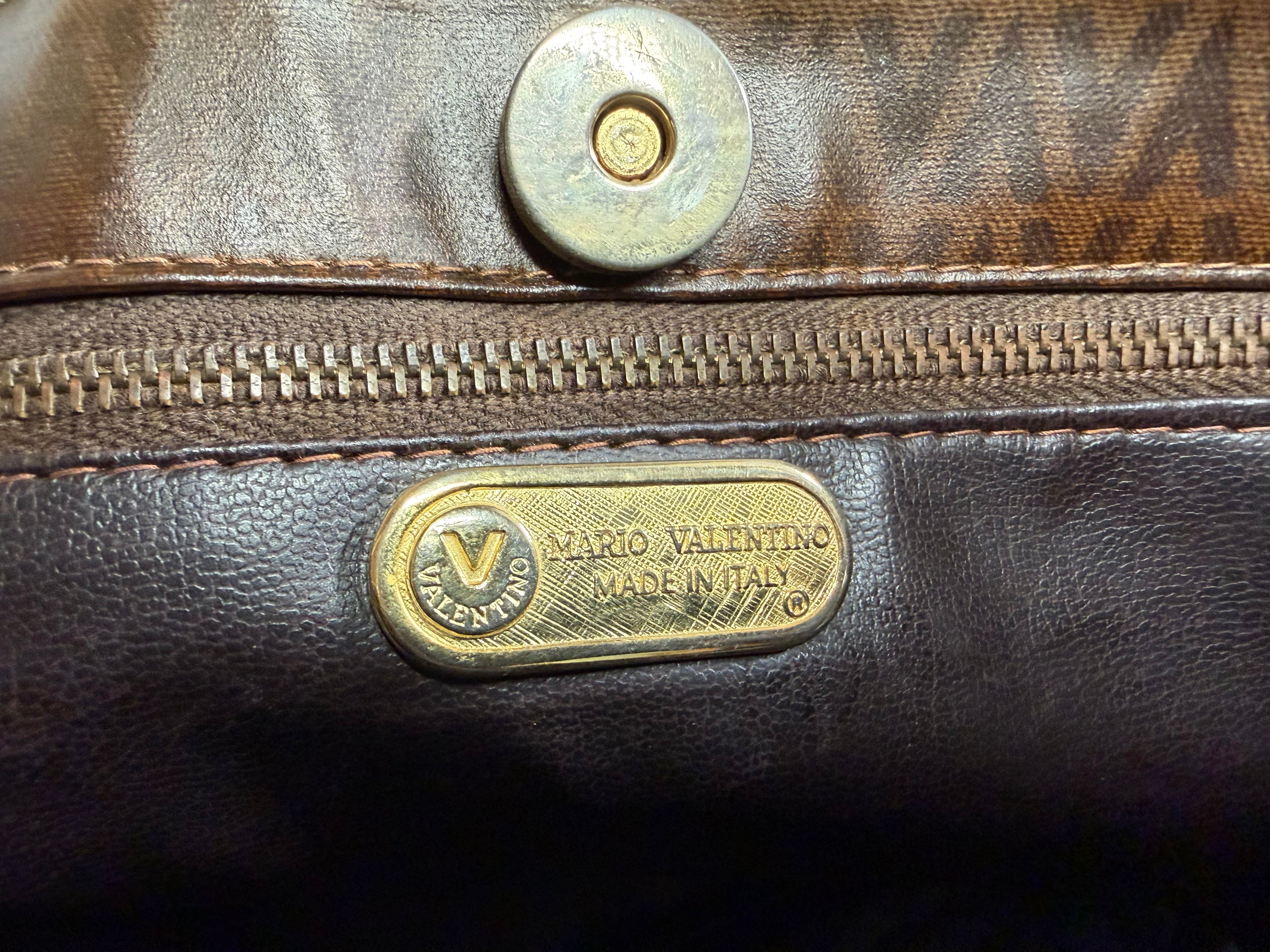 Mario Valentino Brown Monogram Chevron Tote Bag