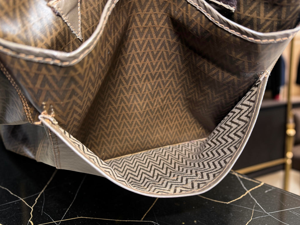 Mario Valentino Brown Monogram Chevron Tote Bag