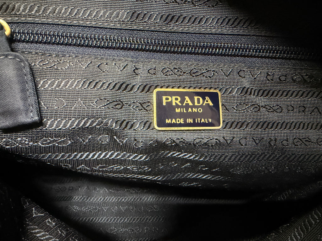 Prada Tessuto Impunturato Quilted Nylon Chain Tote in Dark Navy Blue