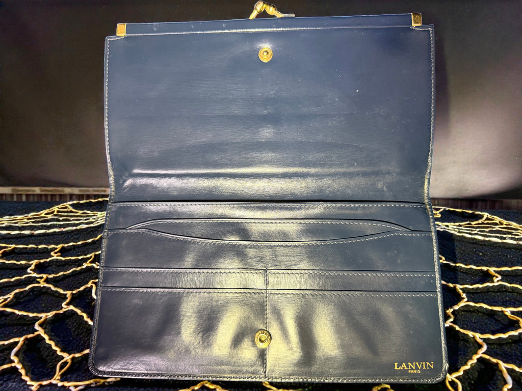 Portefeuille Long Lanvin en Cuir de Veau Bleu avec Fermoir Baiser