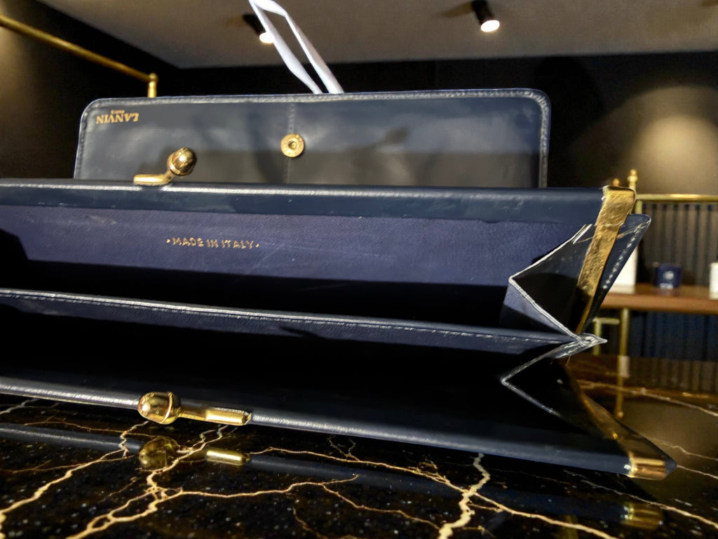 Portefeuille Long Lanvin en Cuir de Veau Bleu avec Fermoir Baiser