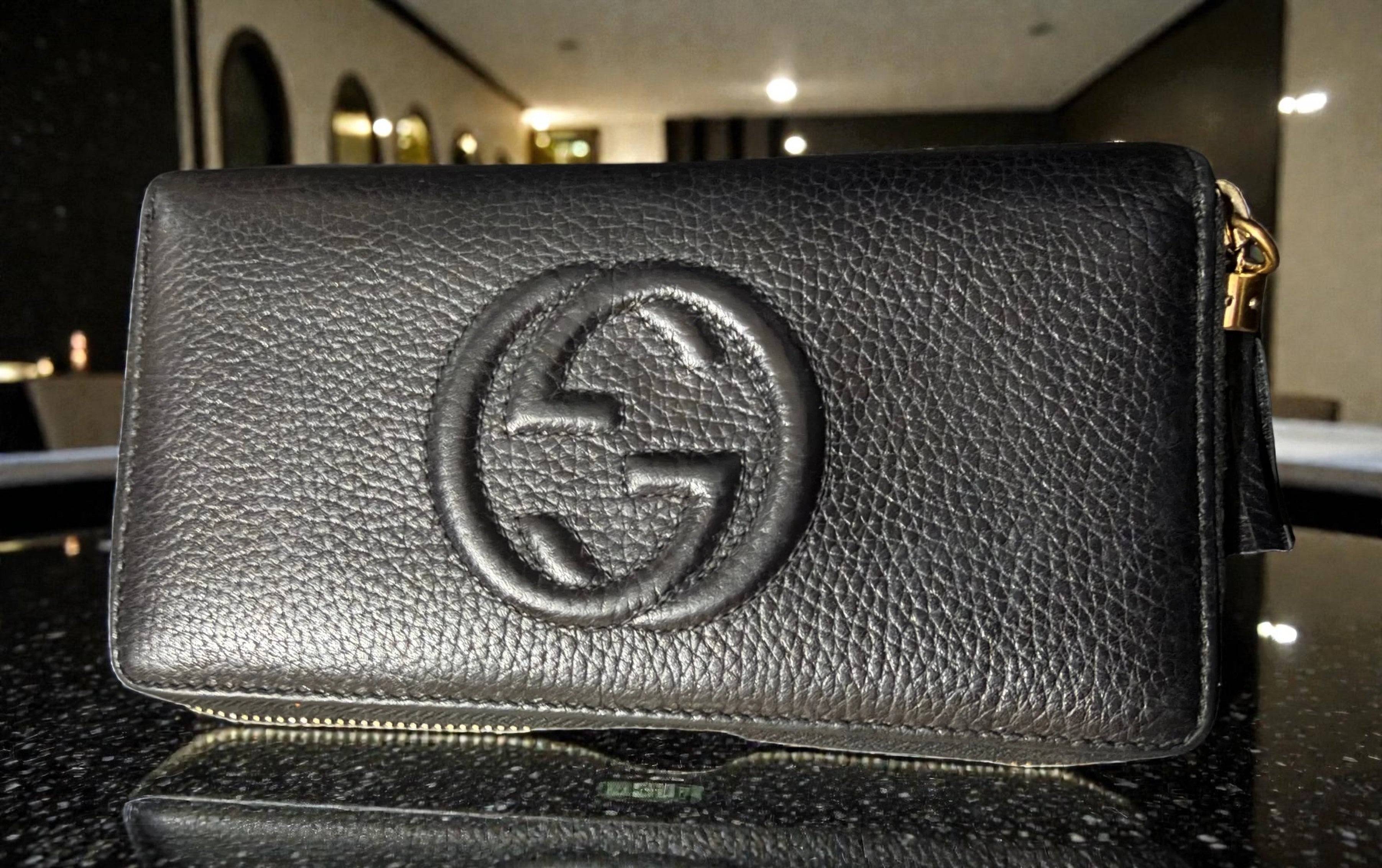 Gucci Soho Black Pebble Leather Wallet
