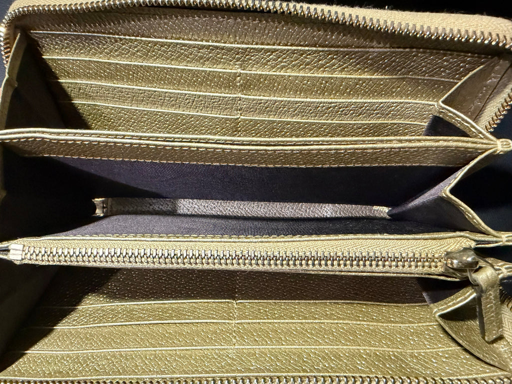 Portefeuille long Continental Gucci en toile GG et cuir doré couleur champagne