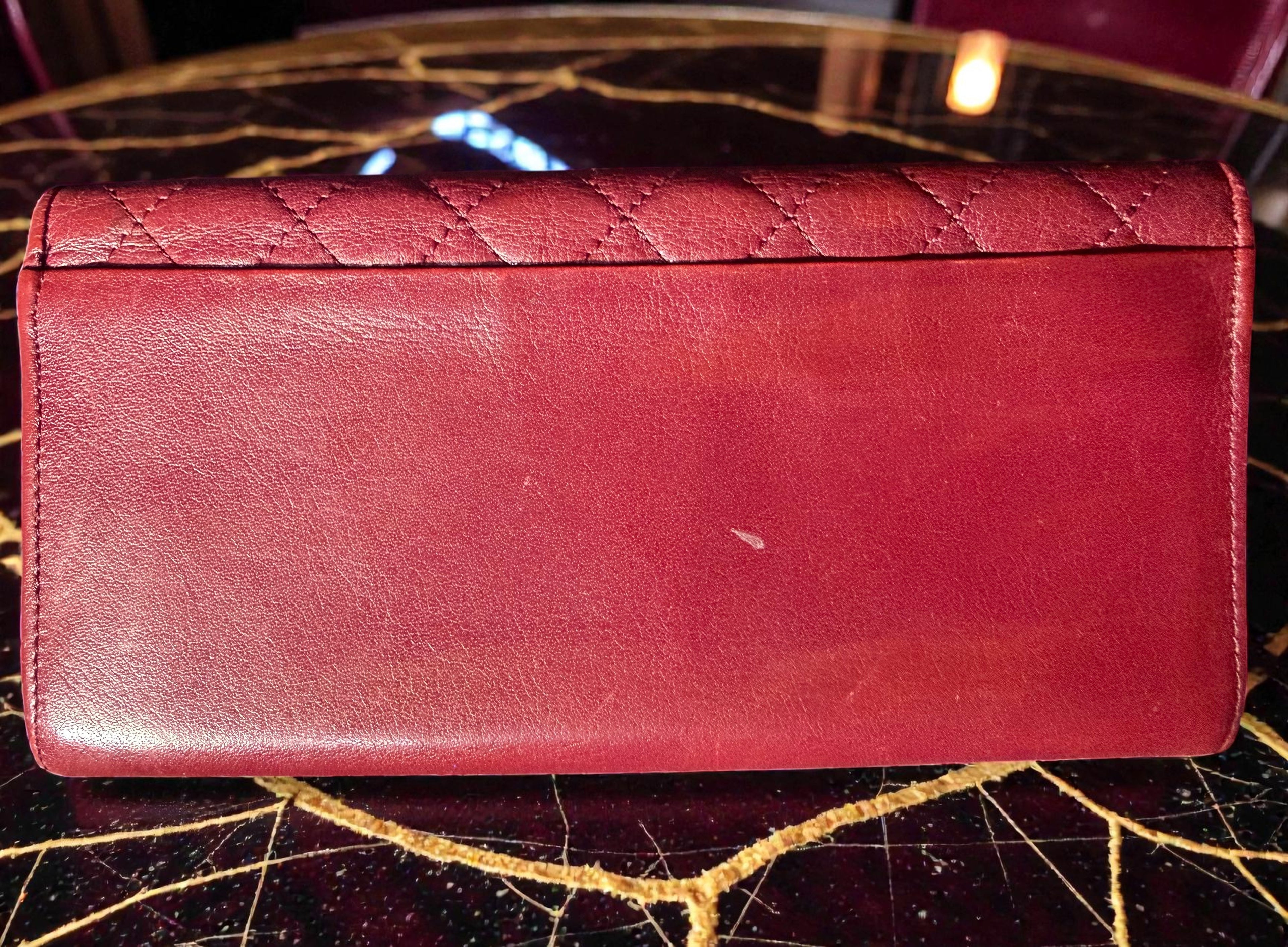 Givenchy Maroon Lambs Leather Diamond Quilted Long Wallet