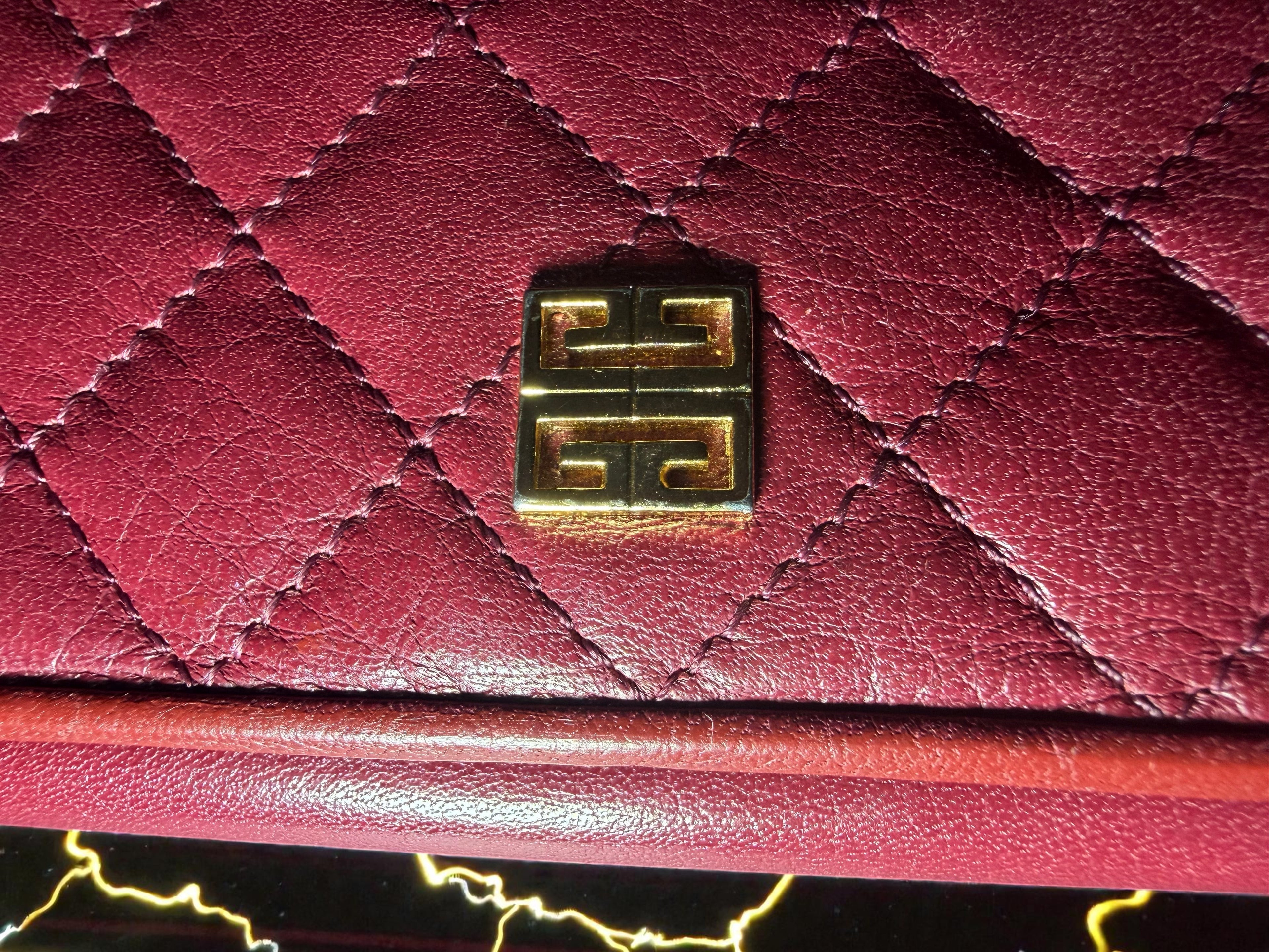 Givenchy Maroon Lambs Leather Diamond Quilted Long Wallet