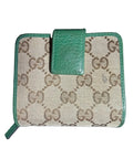 Gucci Compact GG Supreme Canvas and Green Leather Wallet