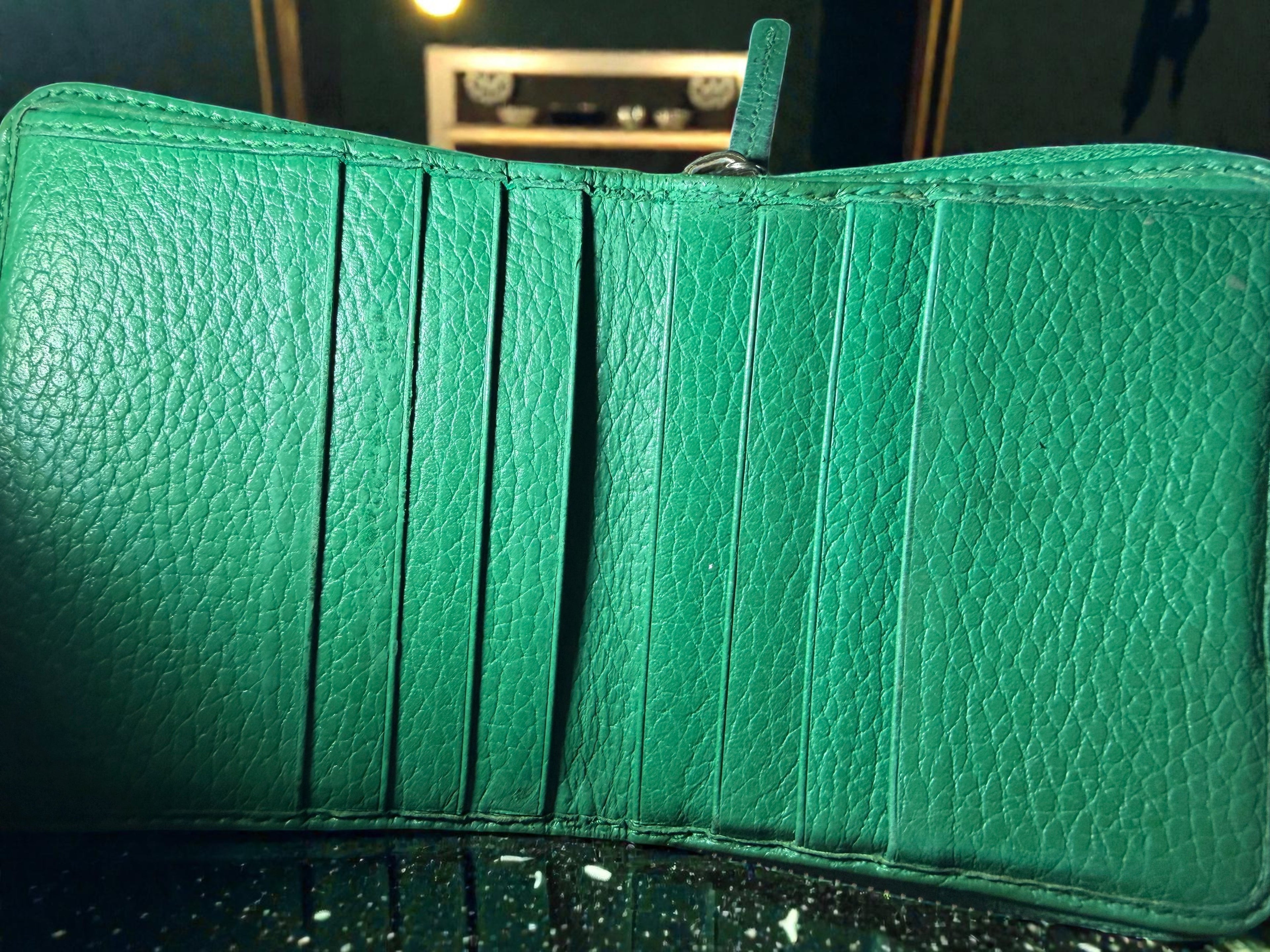 Gucci Compact GG Supreme Canvas and Green Leather Wallet