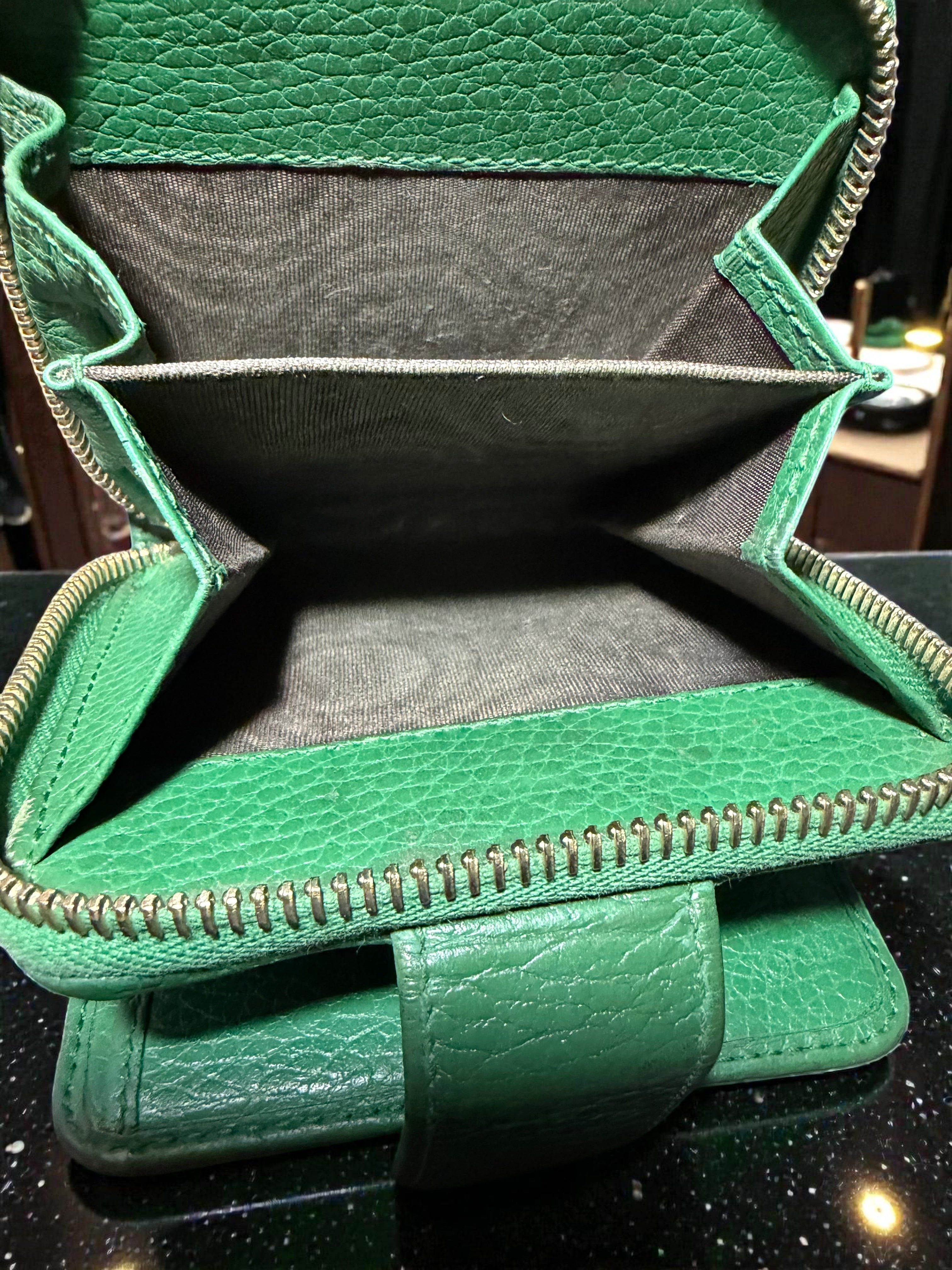 Gucci Compact GG Supreme Canvas and Green Leather Wallet
