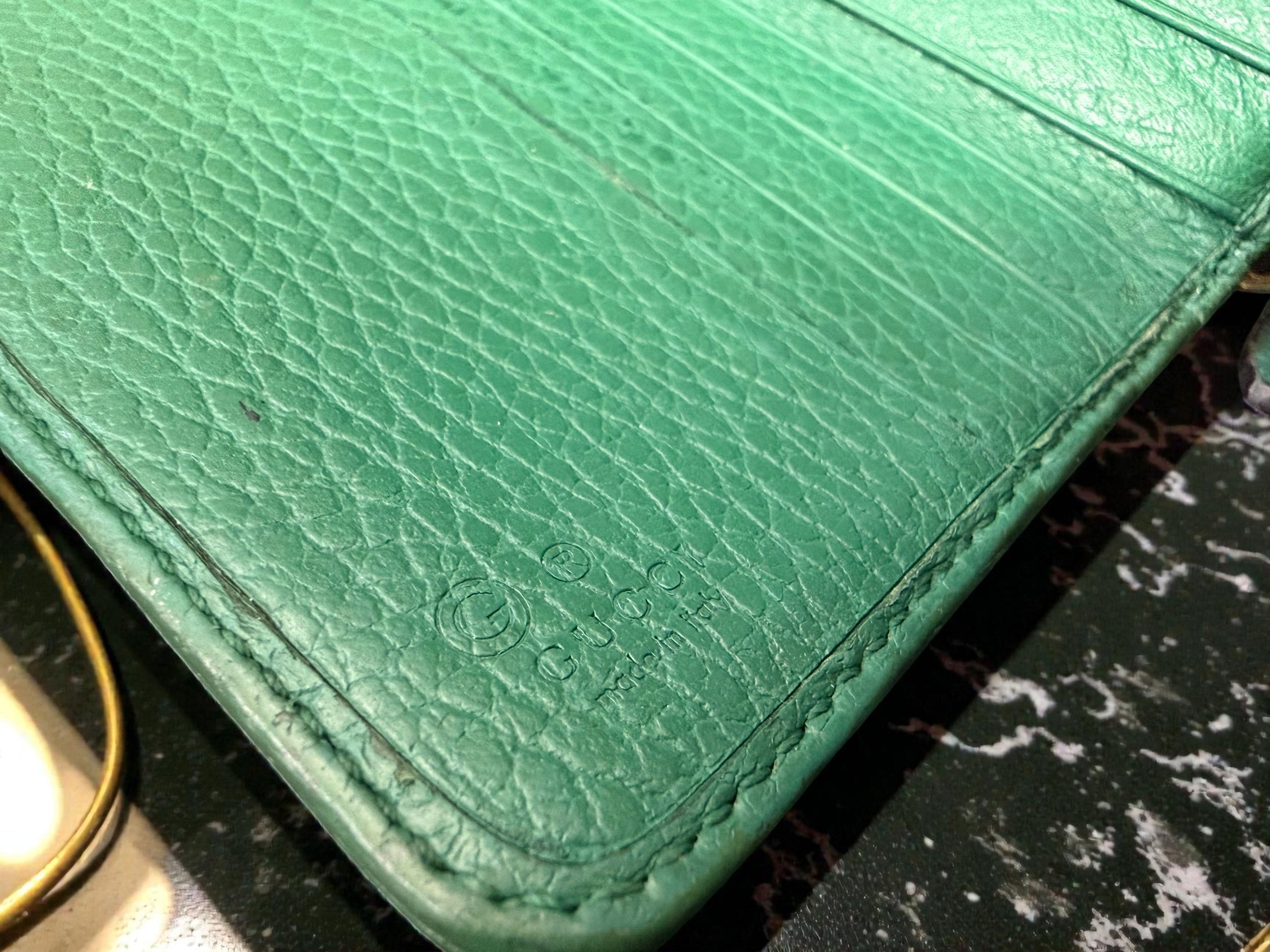 Gucci Compact GG Supreme Canvas and Green Leather Wallet