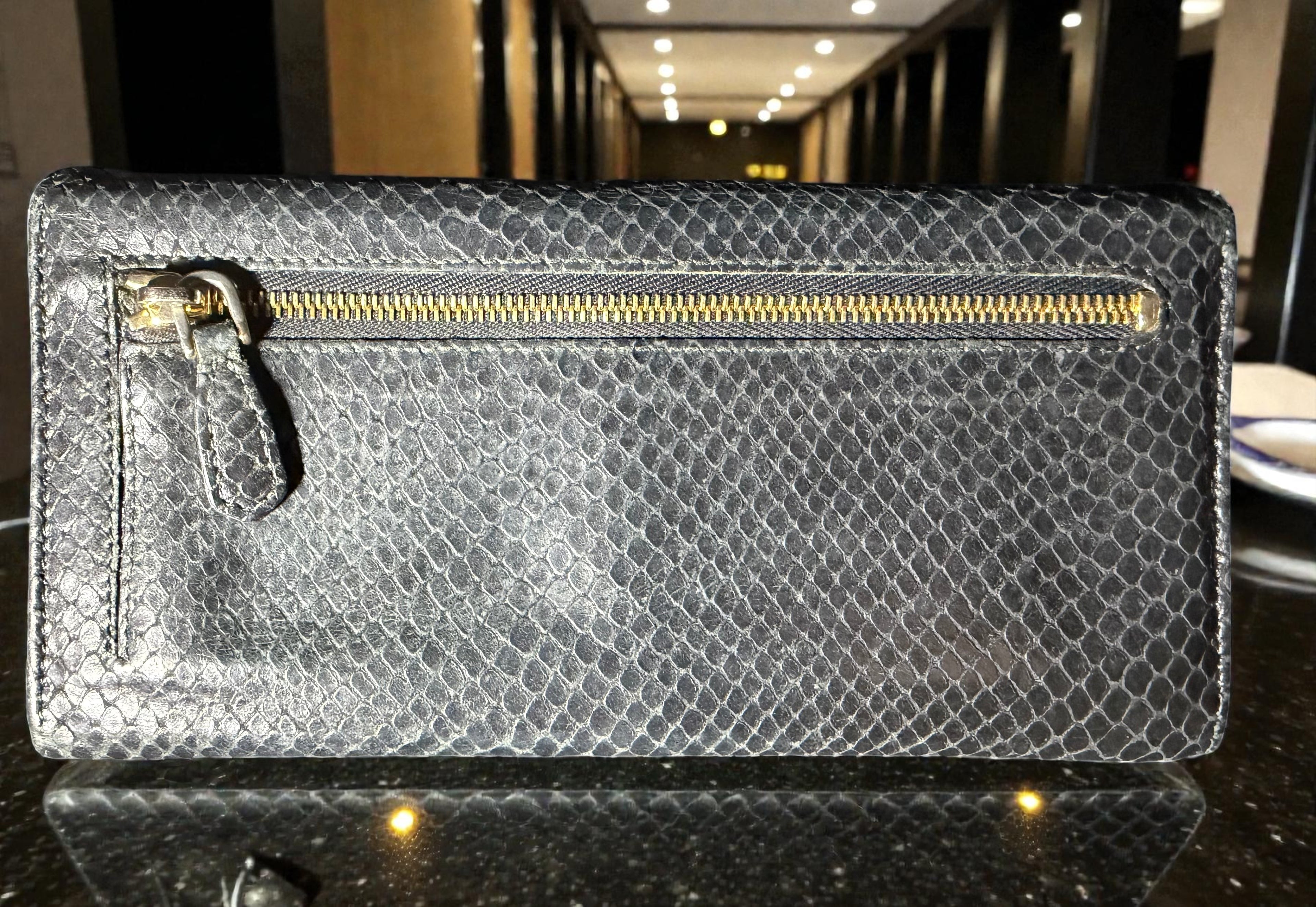 Prada Black Snakeskin Embossed Long Wallet