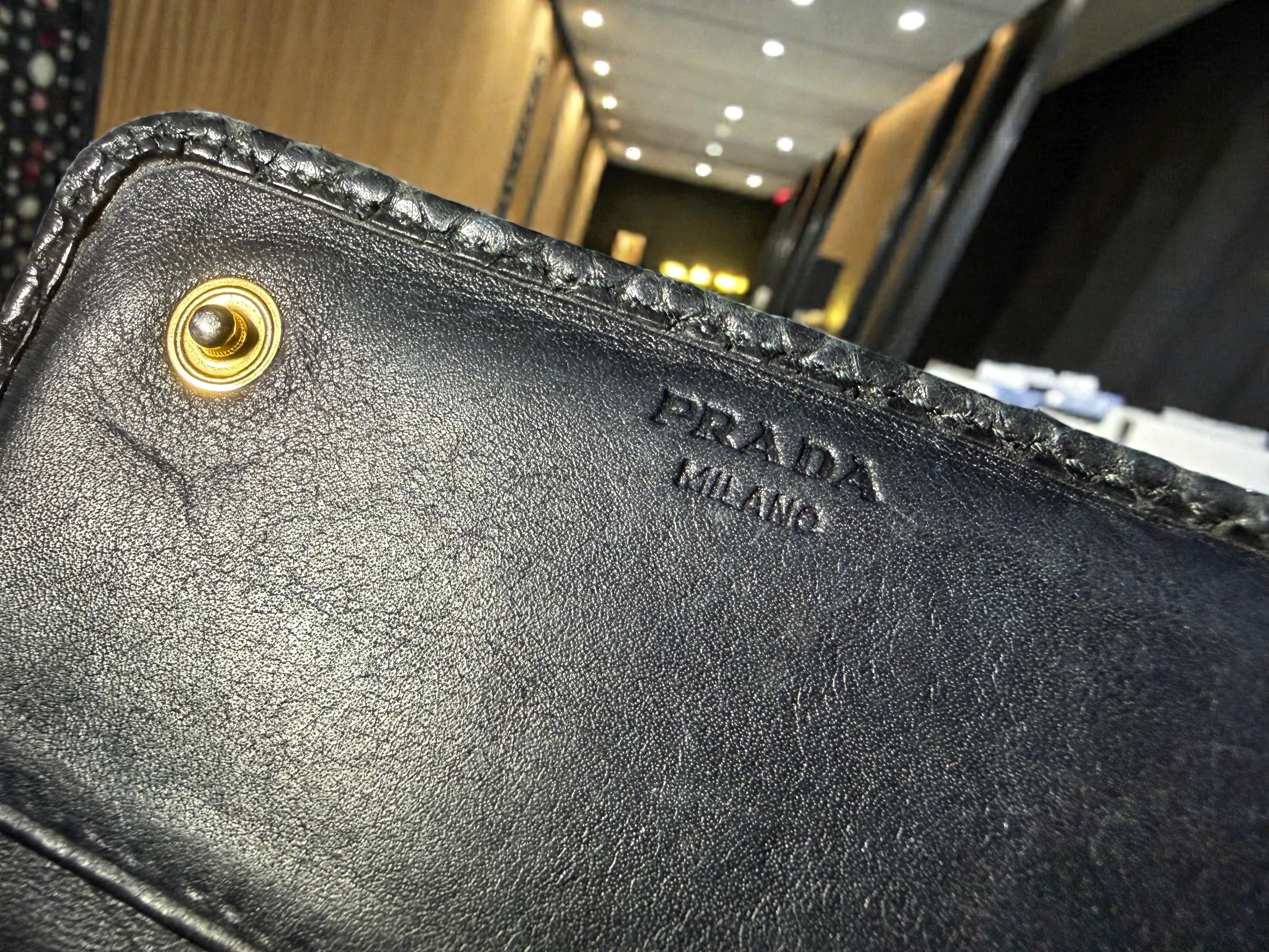 Prada Black Snakeskin Embossed Long Wallet