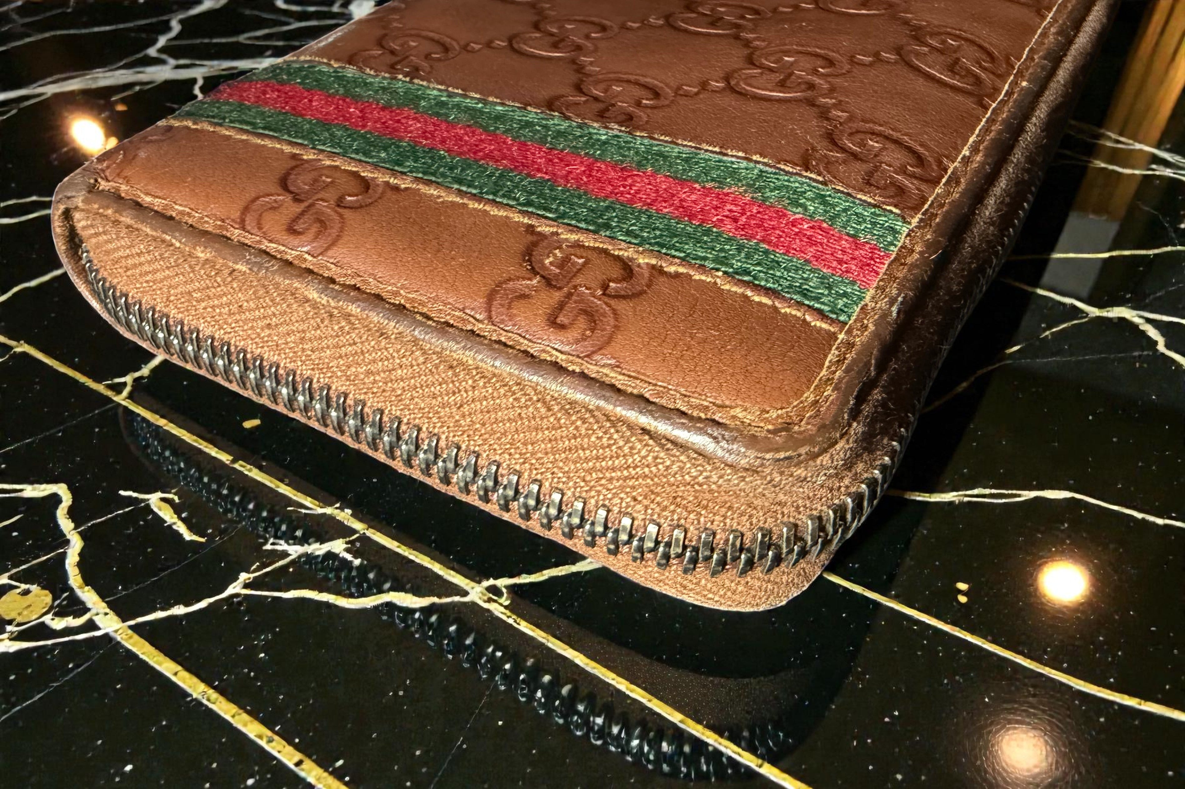 Gucci Guccissima Brown Leather GG Long Wallet