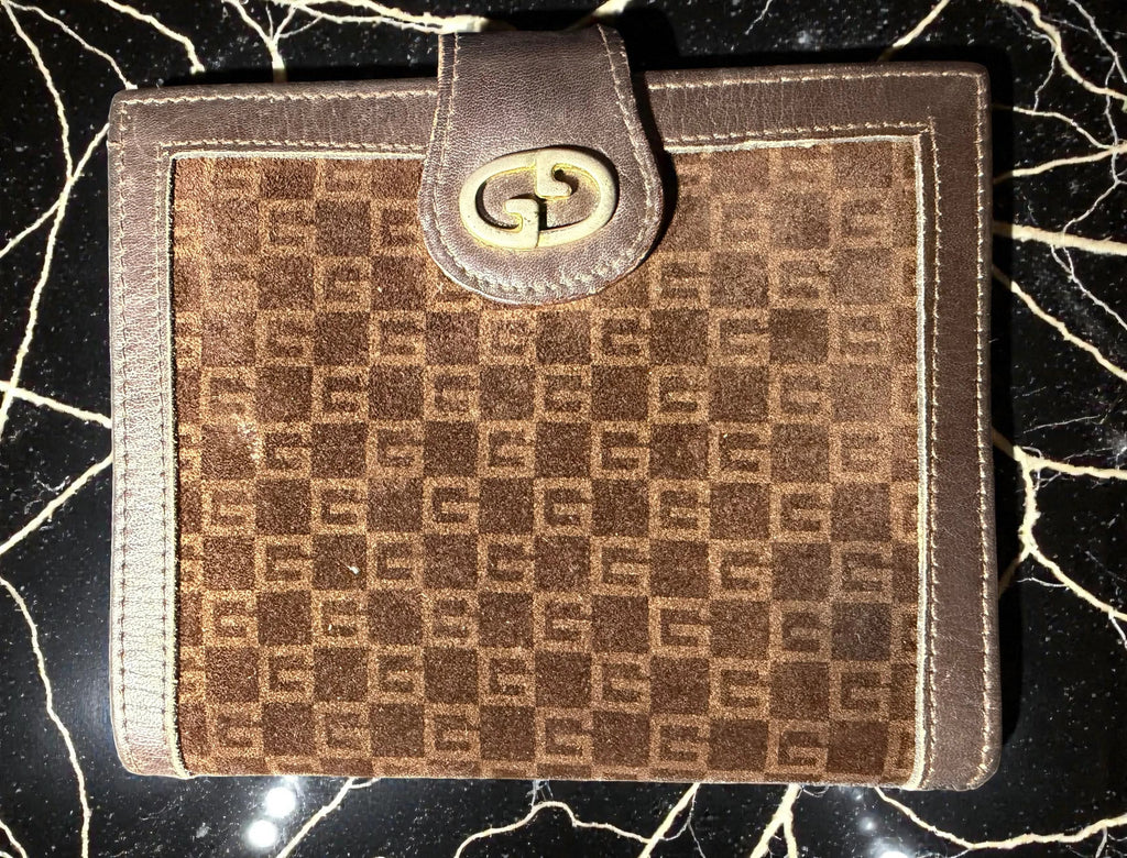 Gucci Square G Pattern Vintage Bifold Suede and Leather Wallet