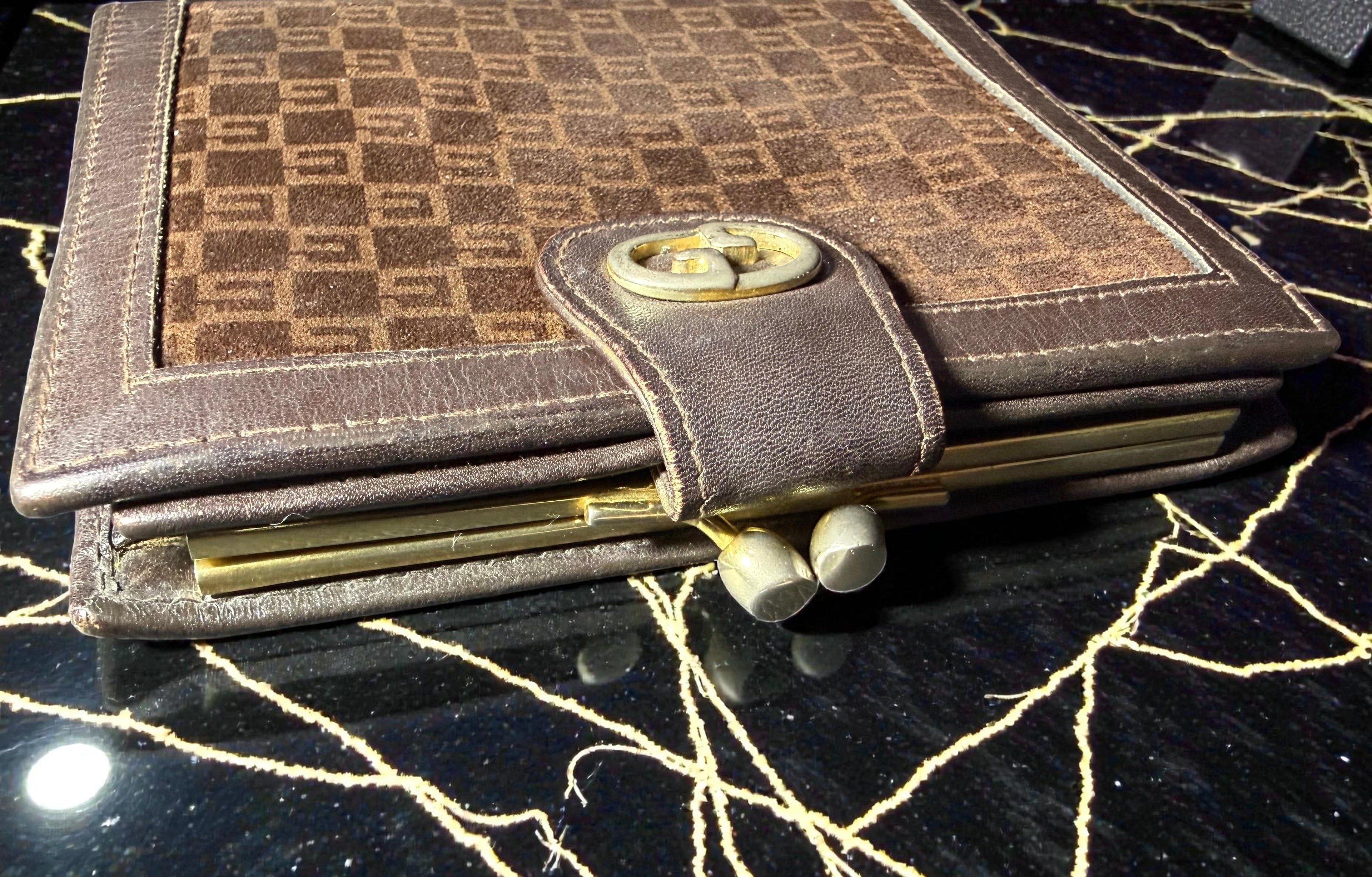 Gucci Square G Pattern Vintage Bifold Suede and Leather Wallet