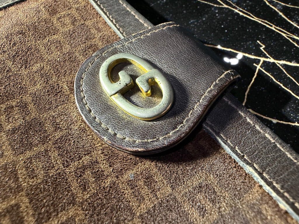 Gucci Square G Pattern Vintage Bifold Suede and Leather Wallet