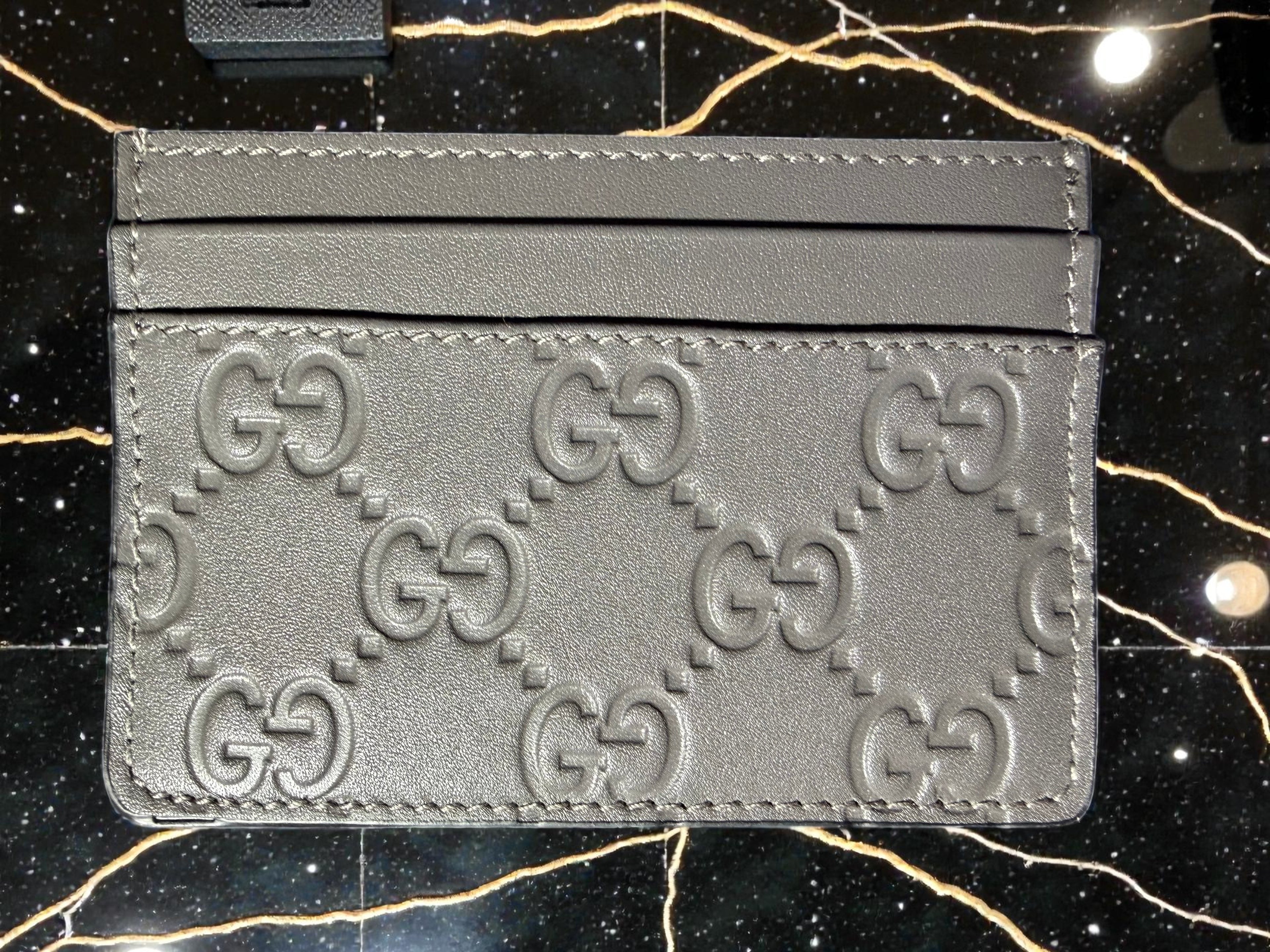 Gucci GG Emblem Grey Leather Card Wallet