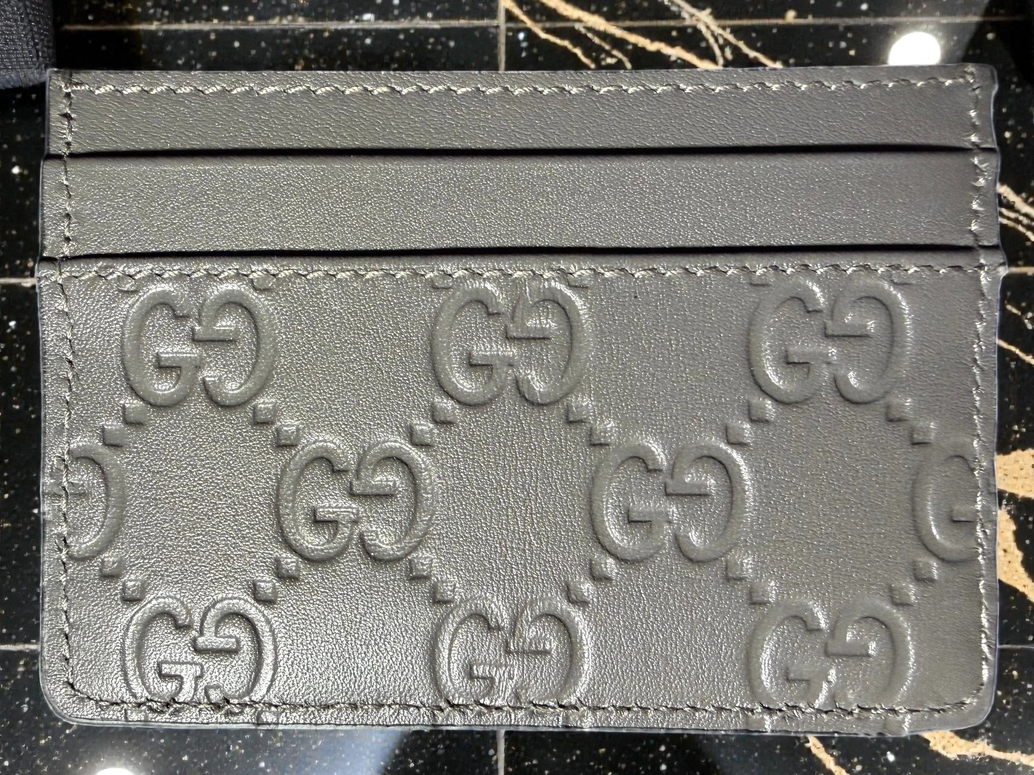 Gucci GG Emblem Grey Leather Card Wallet