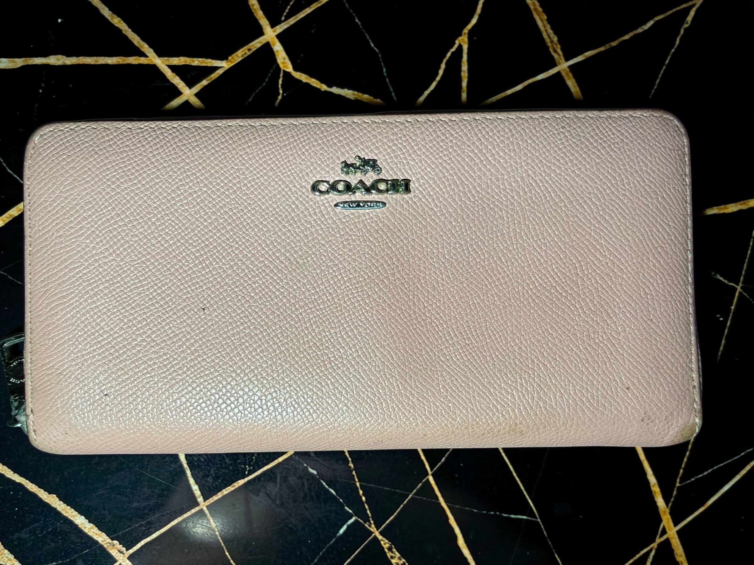 Coach Long Zip-Around Wallet in Pale Pink Pebbled Leather