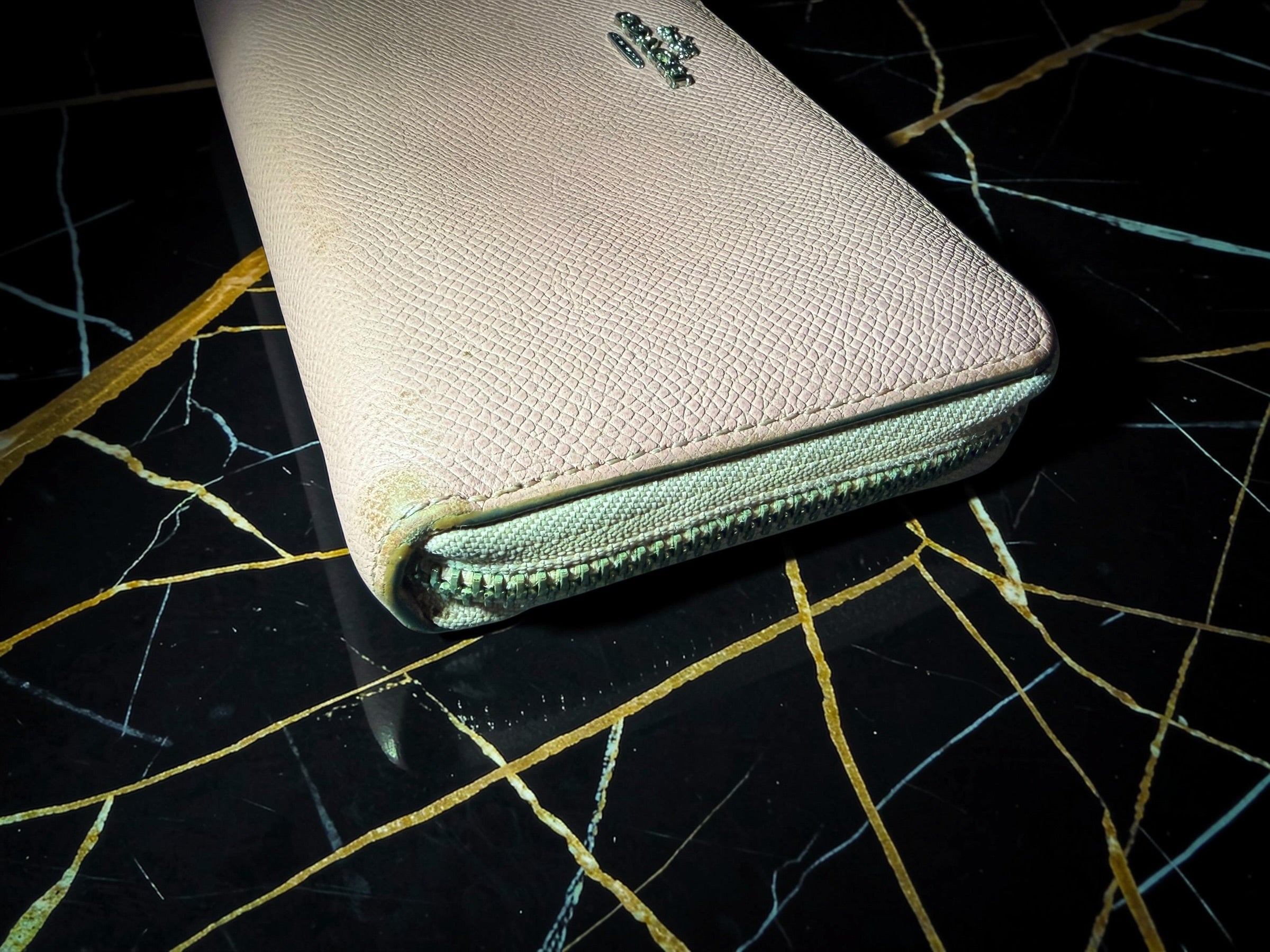 Coach Long Zip-Around Wallet in Pale Pink Pebbled Leather