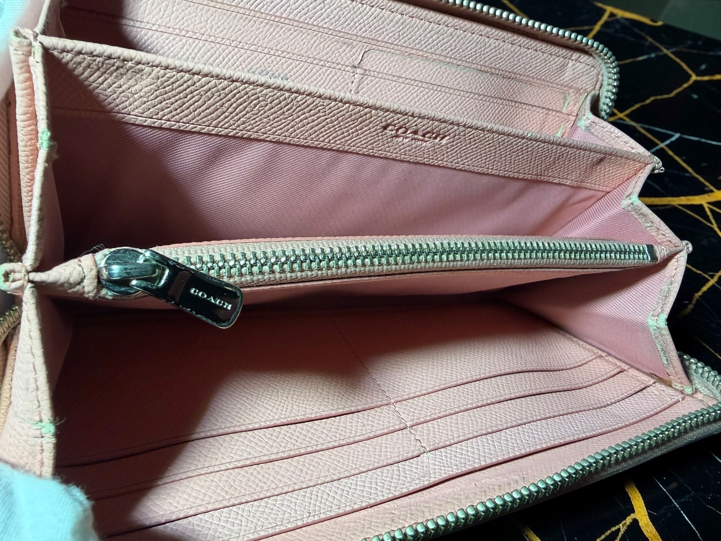 Coach Long Zip-Around Wallet in Pale Pink Pebbled Leather