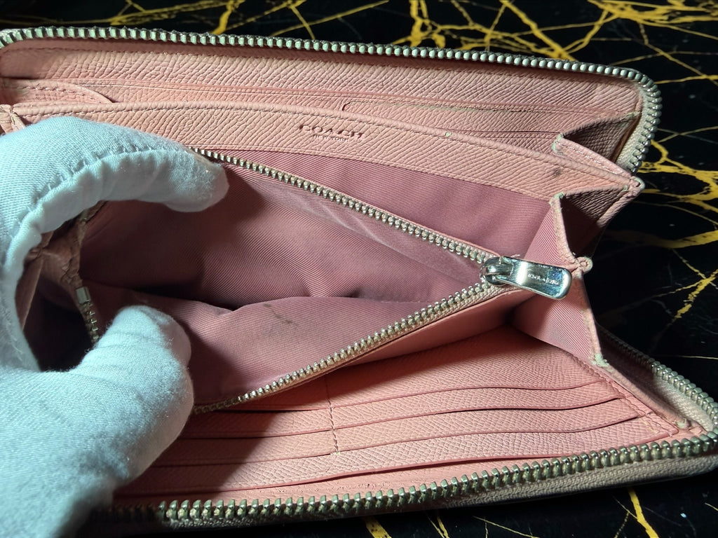 Coach Long Zip-Around Wallet in Pale Pink Pebbled Leather