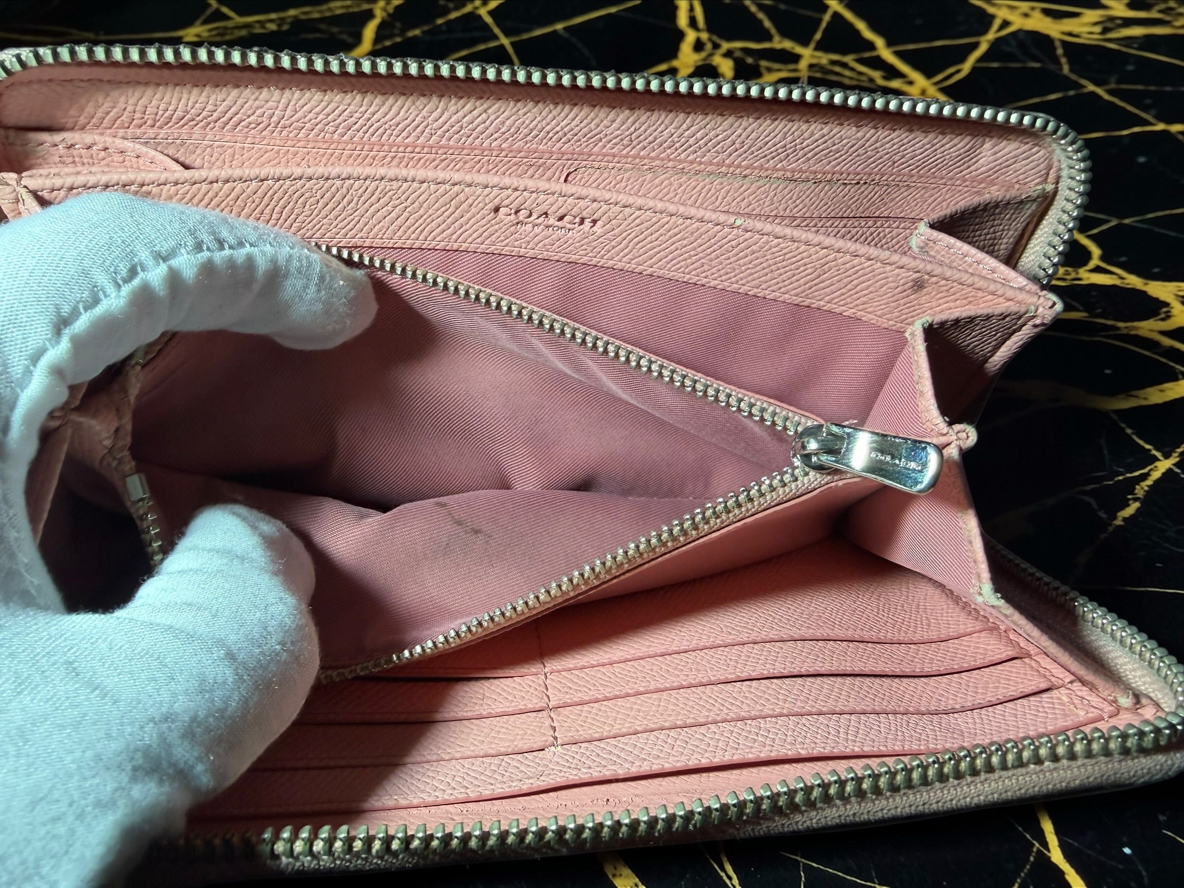 Coach Long Zip-Around Wallet in Pale Pink Pebbled Leather