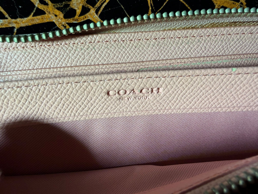 Coach Long Zip-Around Wallet in Pale Pink Pebbled Leather