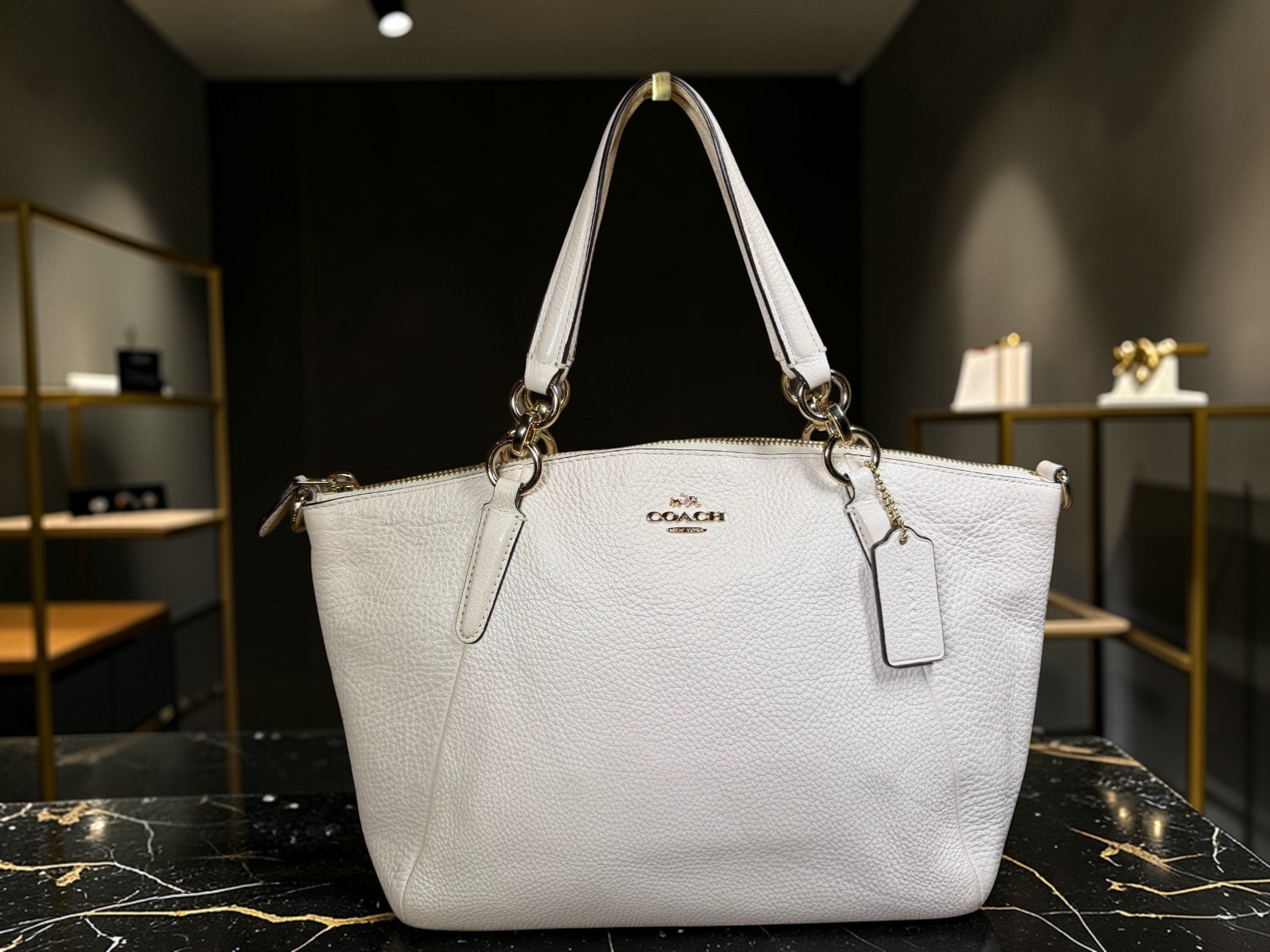 Coach White Pebbled Leather City Zip Tote