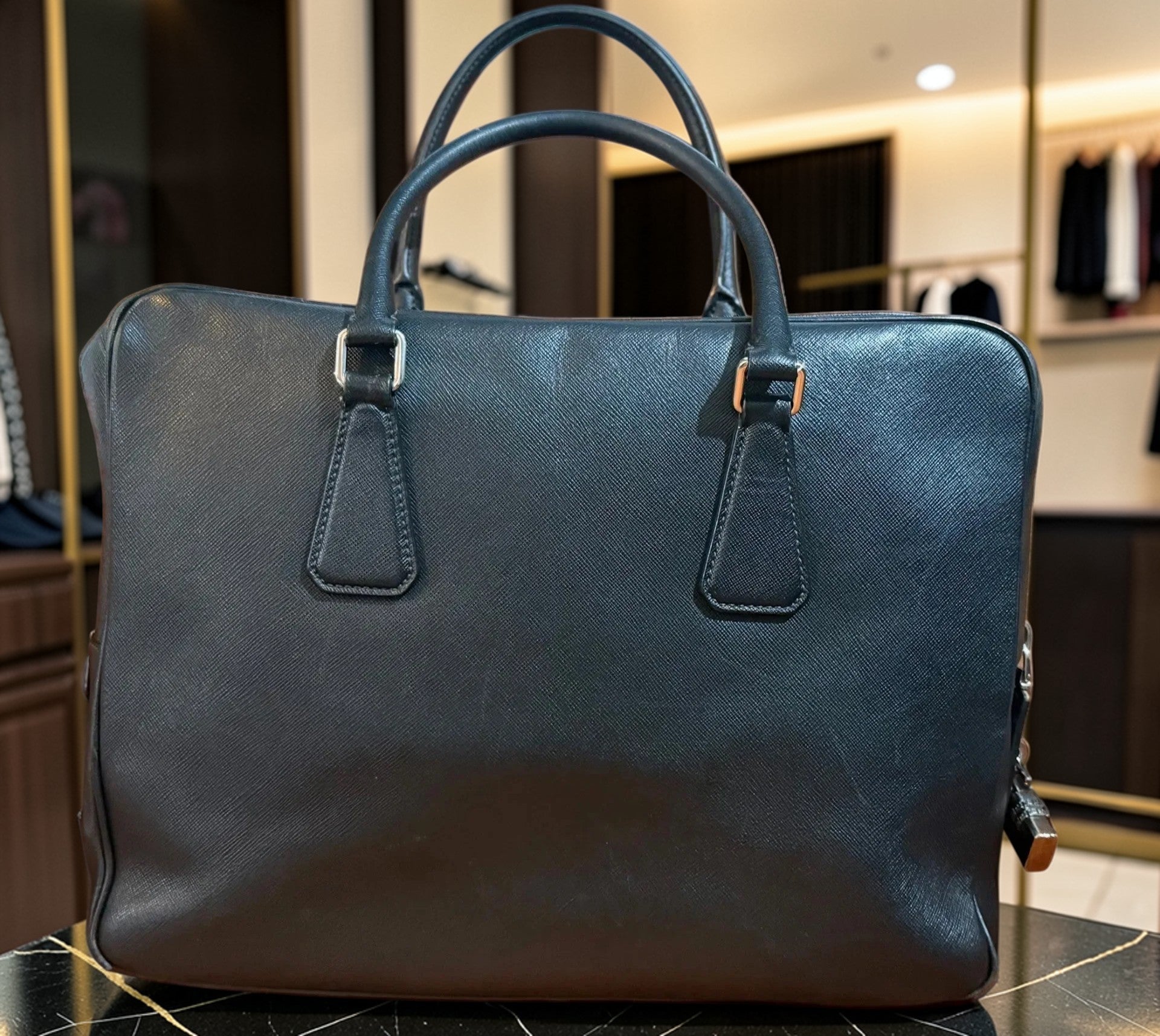 Prada Saffiano Leather Briefcase Black
